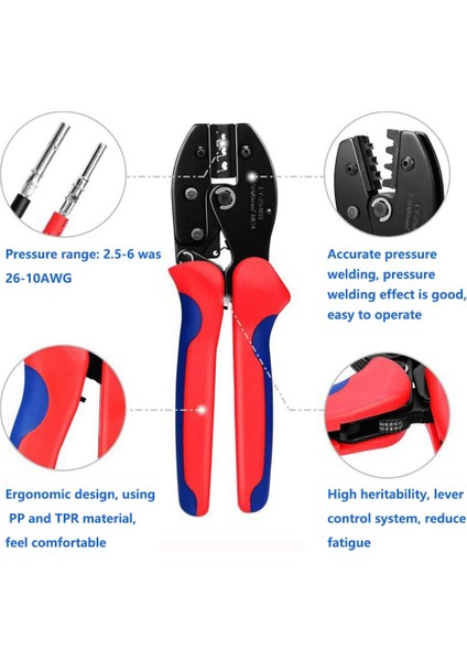 Sıkma Pensesi Seti Fotovoltaik Kablo Konnektör Konnektörü Kelepçe Terminali Pense Sıkma Pensesi Seti 2.5/4/6mm2 (Yurt Dışından)
