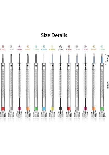 13PCS Profesyonel Tornavida Seti, Mikro Hassas Tornavida Seti 0.6-2.0mm, 13 Ekstra Saat Onarımı Için Bıçakları Değiştirin (Yurt Dışından)