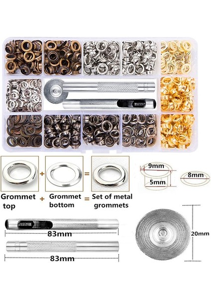 Grommets Kiti 3/16 Inç 400 Adet Kuşgözü Kitleri Kuşgözü Grommet Setleri Ayakkabı Elbise El Sanatları Çanta Dıy Projesi (4 Renk) (Yurt Dışından)