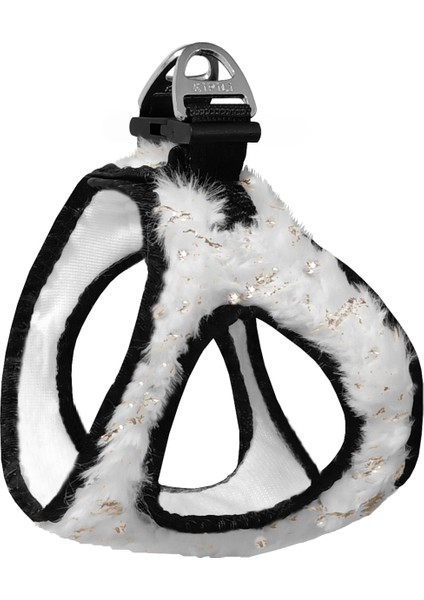 Üç Kilitli Simli Peluş Kedi Köpek Göğüs Tasması 20 - 24 cm Xxx - Small Beyaz