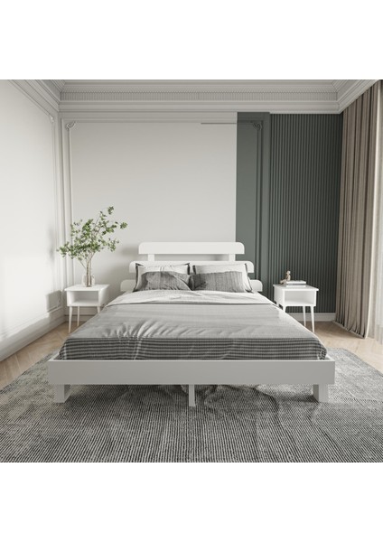 Lotus x New Firuze Model Beyaz Renk Ahşap Karyola