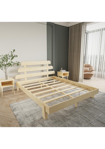 Lotus x New Firuze Model Doğal Çam Ahşap Karyola