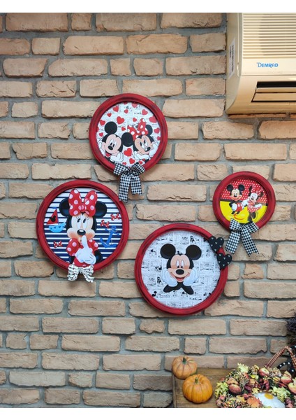 Ahşap Mickey Mouse 4'Lü Pano