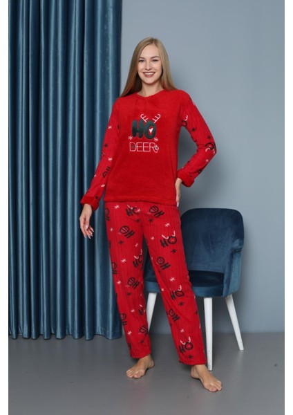 Bayan Yeni Yıl Polar Pijama Takım 30014 Kırmızı