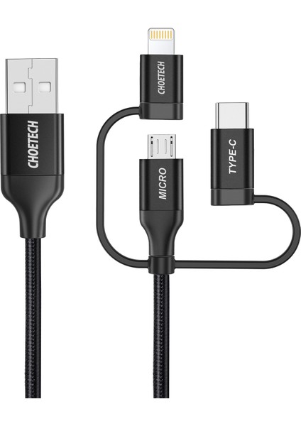 3in1 Lightning + Usb-C + Micro USB Hızlı Şarj ve Data Kablosu-Mfı Lisanslı IP0030