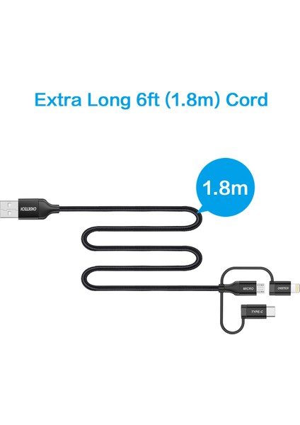 3in1 Lightning + Usb-C + Micro USB Hızlı Şarj ve Data Kablosu-Mfı Lisanslı IP0030