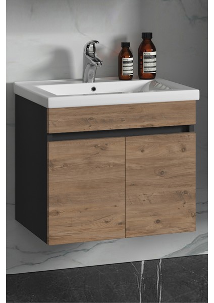 Çiğdem 55 cm Antrasit Gri Mat-Atlantik Çam Mdf Seramik Lavabolu Asma Banyo Alt Dolabı fiyatları