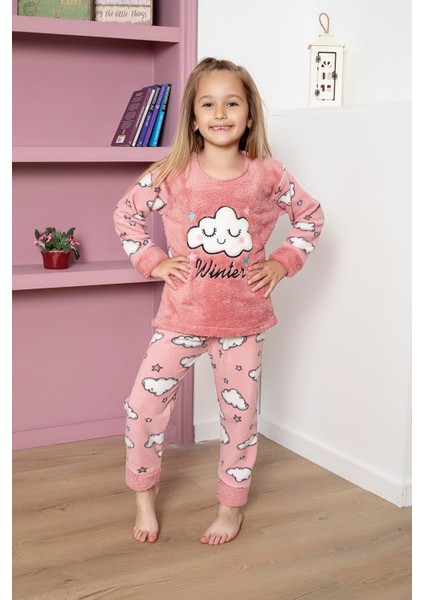 Kız Çocuk Polar Pijama Takım 4971 Gül Kurusu