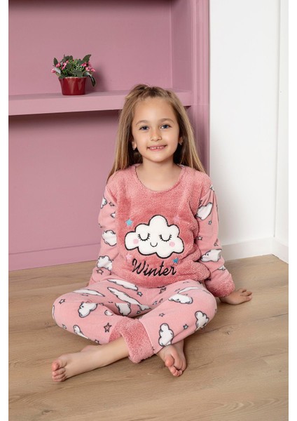 Kız Çocuk Polar Pijama Takım 4971 Gül Kurusu