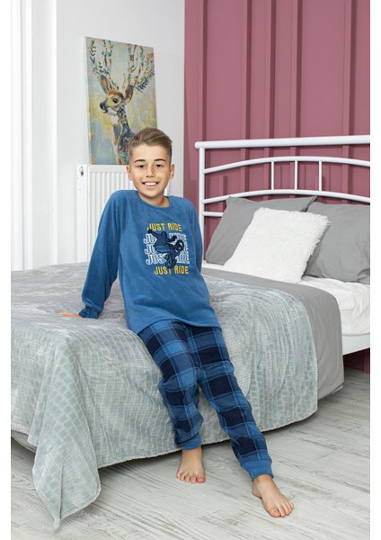 Kapitex Erkek Çocuk Polar Pijama Takım 4509 Mavi