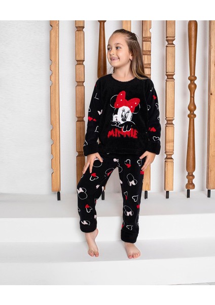 Kız Çocuk Polar Pijama Takım 4975 Siyah