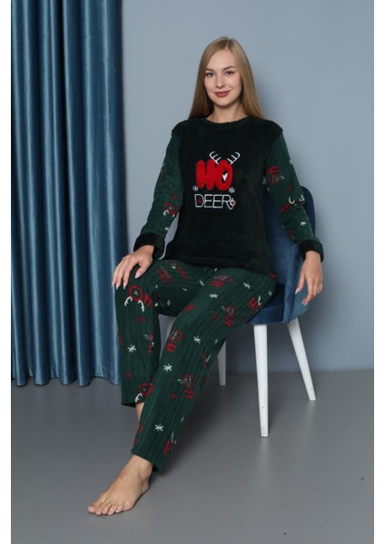 Bayan Yeni Yıl Polar Pijama Takım 30014 Yeşil