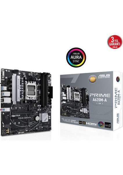 Prıme A620M-A-Csm Amd A620 Am5 Ddr5 6400 Dp Hdmı Vga Çift M2 Usb3.2 Aura Rgb Matx (Prıme A620M-A-Csm) Anakart