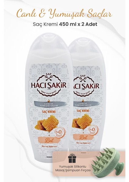 Bal Saç Kremi Canlı ve Yumuşak Saçlar 450 ml x 2 Adet ve Şampuan Fırçası Yeşil