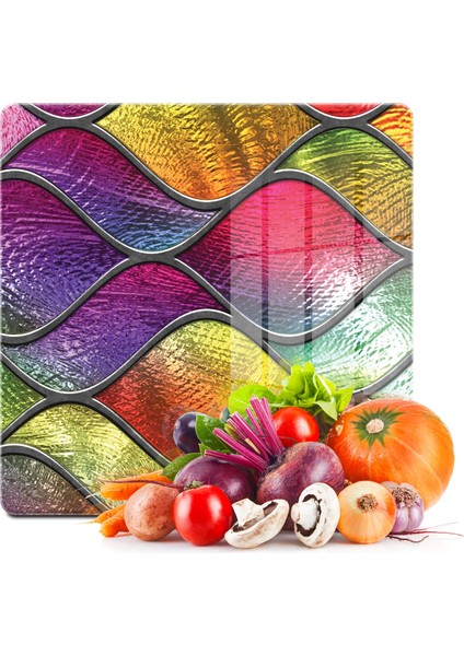 Cam Kesme Tahtası Kare Dalgalı Vitray Desenli 30X30 cm
