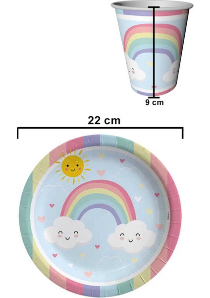 Gökkuşağı Desenli 8'li Tabak Bardak Set