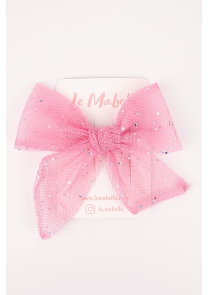 Pembe Simli Tül Fiyonk Kız Çocuk Klips Toka
