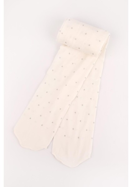 Ekru Simli Puanlı Kız Çocuk Muz Çorap