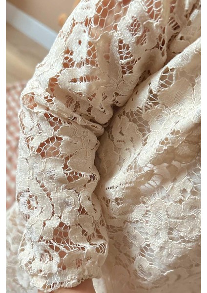 Krem Güpür Fiyonklu Kız Çocuk Elbise - Bessie fiyatları