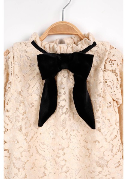 Krem Güpür Fiyonklu Kız Çocuk Elbise - Bessie indirimleri