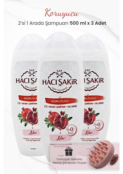 Nar 2si 1 Arada Şampuan Koruyucu 500 ml x 4 Adet ve Şampuan Fırçası Pembe