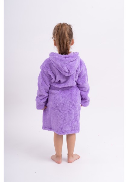 Kedi Nakışlı Lila Kız Genç Çocuk Welsoft Peluş Polar Sabahlık modelleri