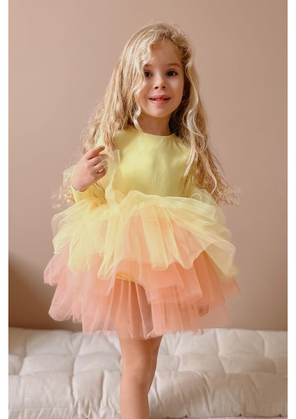 Sarı Tütü Etekli Kız Çocuk Balerin Elbise - Miranda