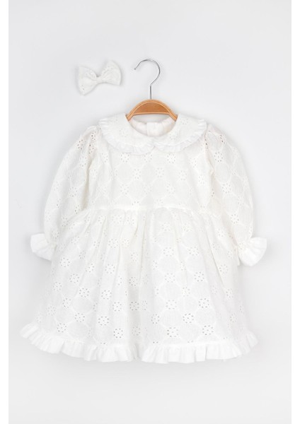 Beyaz Uzun Kollu Fisto Yaka Detaylı Kız Çocuk Elbise - Jesicca fırsatları