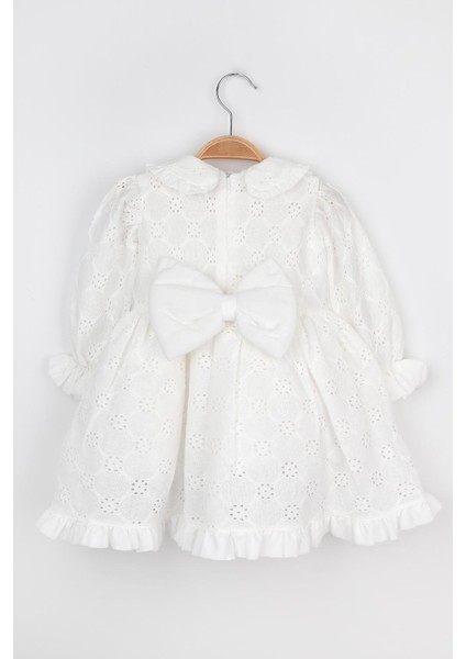 Beyaz Uzun Kollu Fisto Yaka Detaylı Kız Çocuk Elbise - Jesicca indirimleri