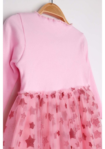 Pembe Yıldız Baskılı Tül Etekli Kız Çocuk Elbise - Karen fırsatları