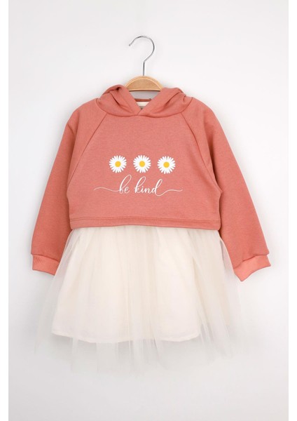Kiremit Papatya Desenli Kapüşonlu Sweat Elbise Takım - Fleur modelleri