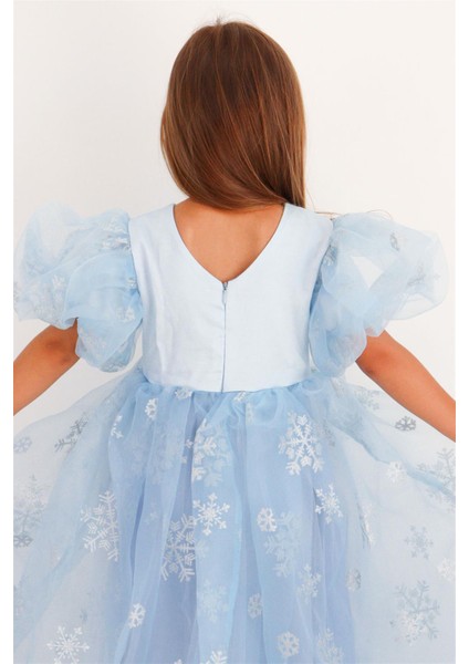 Mavi Yıldızlı Tül Etekli Kız Çocuk Elbise - Elsa fiyatları