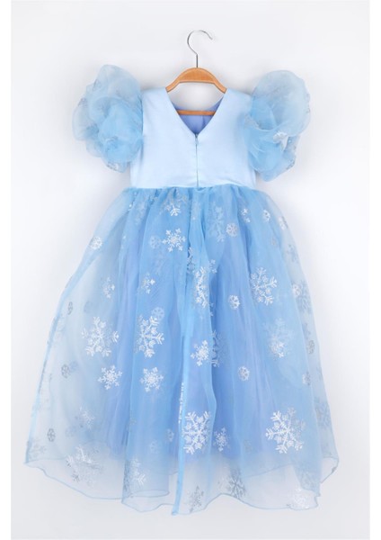 Mavi Yıldızlı Tül Etekli Kız Çocuk Elbise - Elsa fırsatları