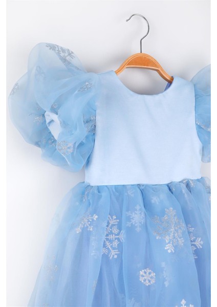 Mavi Yıldızlı Tül Etekli Kız Çocuk Elbise - Elsa indirimleri