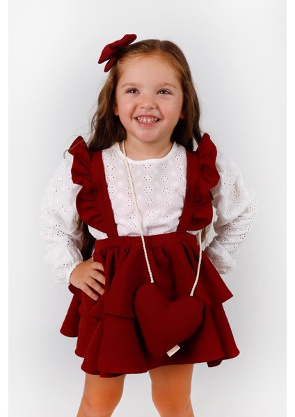 Bordo Uzun Kollu Askılı Etek Bluz Takım - Nessa fiyatları