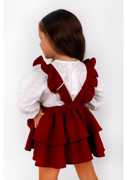 Bordo Uzun Kollu Askılı Etek Bluz Takım - Nessa modelleri