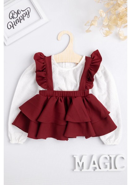 Bordo Uzun Kollu Askılı Etek Bluz Takım - Nessa fırsatları