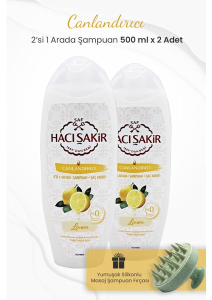Limon 2si 1 Arada Şampuan 500 ml x 2 Adet ve Şampuan Fırçası Yeşil