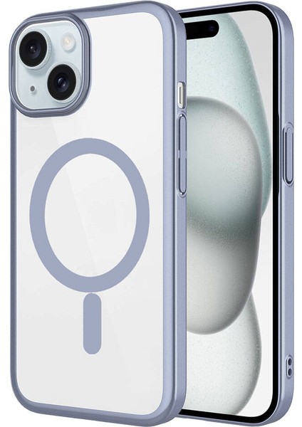 Apple iPhone 15 Plus Wireless Şarj Özellikli Sert Pc Mat Riksos Magsafe Kılıf Gri