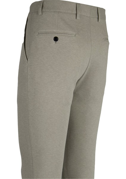 Bej Kendinden Desenli Slim Fit Pantolon