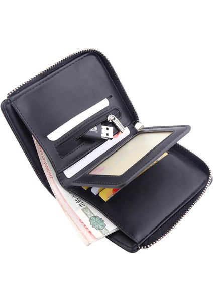 Erkek Cüzdan Kısa Cüzdan Erkek Fermuar Dolar Klip Retro Erkek Cüzdan Ehliyet Yağ Balmumu Deri (Yurt Dışından) modelleri
