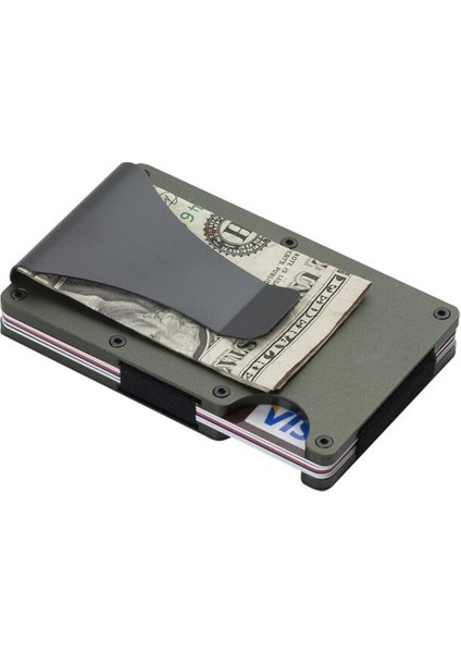 Erkek Minimalist Ince Cüzdan - Rfıd Engelleme Ön Cep Kredi Kartı Tutucu - Para Klipsli Alüminyum Metal Küçük Erkek Cüzdan (Yurt Dışından)