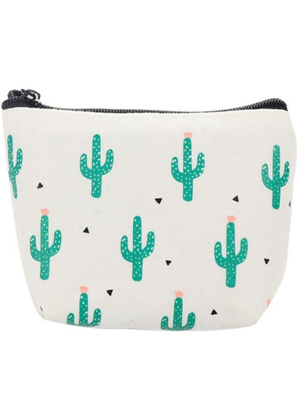 Yeşil Kaktüs Baskı Kanvas Bozuk Para Cüzdanı Mini Kart Tutucu Fermuarlı Kese Cüzdan (Yurt Dışından)