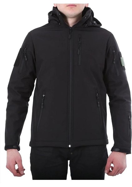 Askervadisi Softshell Yağmur Geçirmez Mont Kapüşonlu Siyah Renk