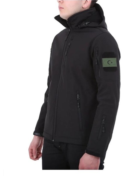 Askervadisi Softshell Yağmur Geçirmez Mont Kapüşonlu Siyah Renk