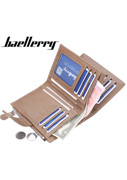 Baellerry Cüzdan Erkek Kısa Kore Tarzı Moda Çoklu Kart Fermuarlı Cüzdan Büyük Kapasiteli Sürücü Belgesi Kart Çantası (Yurt Dışından)
