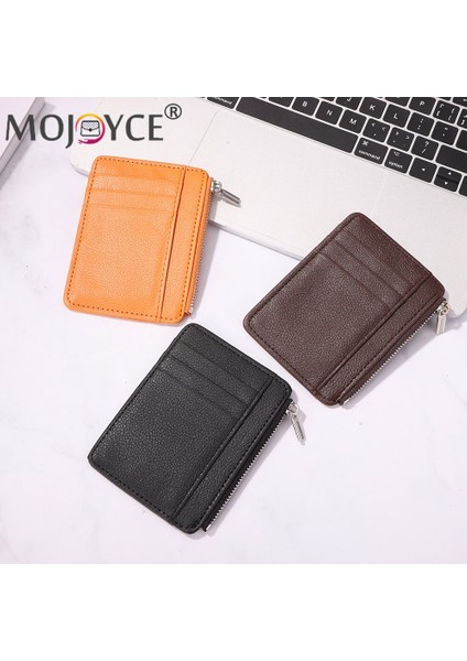 Kadın Vintage Pu Deri Bozuk Para Cüzdanı Basit Moda Litchi Desen Iş Erkekler Kart Tutucu Taşınabilir Düz Renk Fermuar Cüzdan (Yurt Dışından)