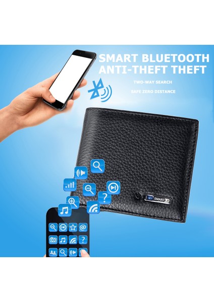 Bluetooth Smart Erkek Kısa Cüzdan Erkek Sığır Derisi Deri Cüzdan (Yurt Dışından)