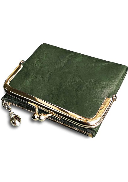 Kadın Kısa Cüzdan Çift Katlı Retro Çok Işlevli Bozuk Para Cüzdanı, Fermuarlı ve Öpücük Kilidi (Yurt Dışından) fiyatları