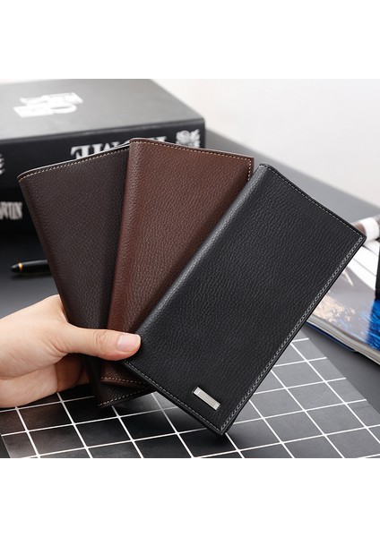 2022 Yeni Erkek Uzun Cüzdan Kore Versiyonu Lychee Desen Moda Cüzdan Çoklu Kart Cüzdan Adına Tek Parça (Yurt Dışından)